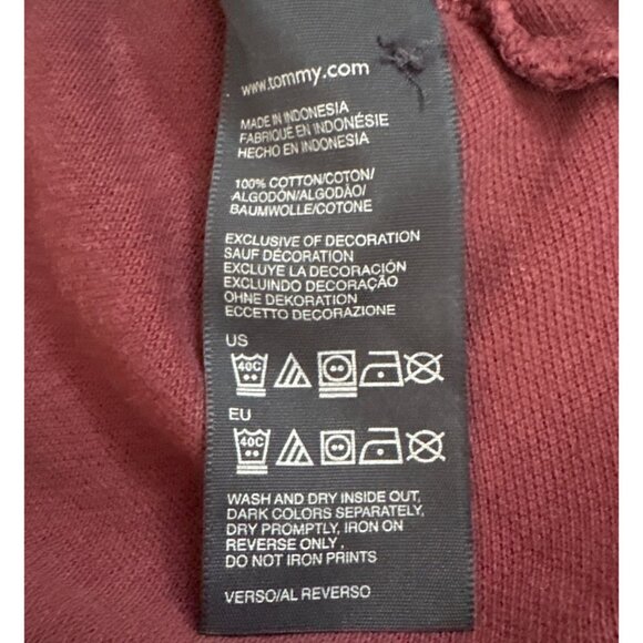 Tommy Hilfiger Shirt Mens Large Burgundy Polo Embroidered Lion & Number 5 - Picture 4 of 7